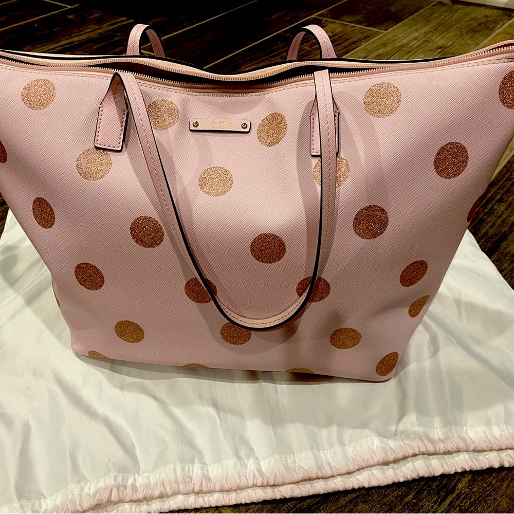 Kate Spade Pink Tote with Gold Polka Dots